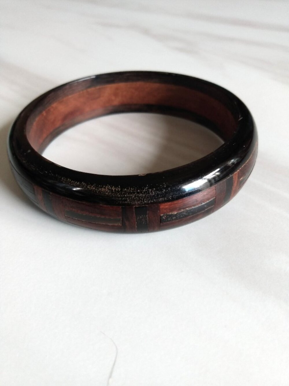 Vintage Wood Inlaid Bangle Bracelet Marquetry Jewelry - Picture 4 of 14